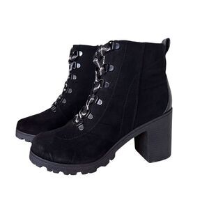 RUE 21 Y2K Black Faux Suede Chunky Heel Lace-up Whimsigoth Ankle Boots‎ Size 7